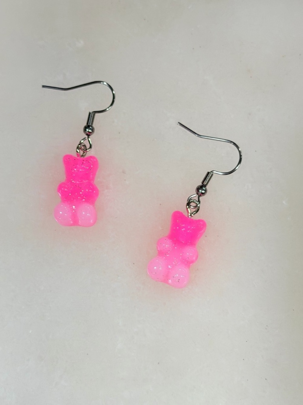 Pink Glitter Gummy Bear Earrings Kawaii Candy Dangle Earrings Cute Resin Jewelry